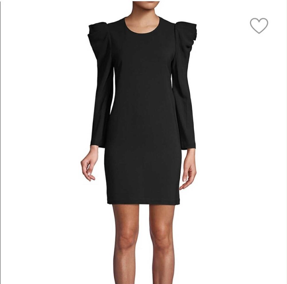A.L.C. Black Crepe Fiona Puff Long Sleeve Round Neck Mini Dress Size 6
